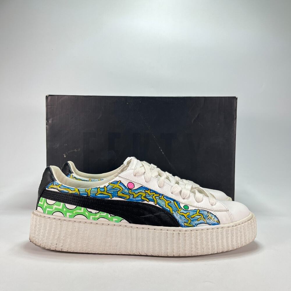 Puma Fenty Rihanna Creeper White Multi Graphic Sneakers 364640-01 Men's Size 12